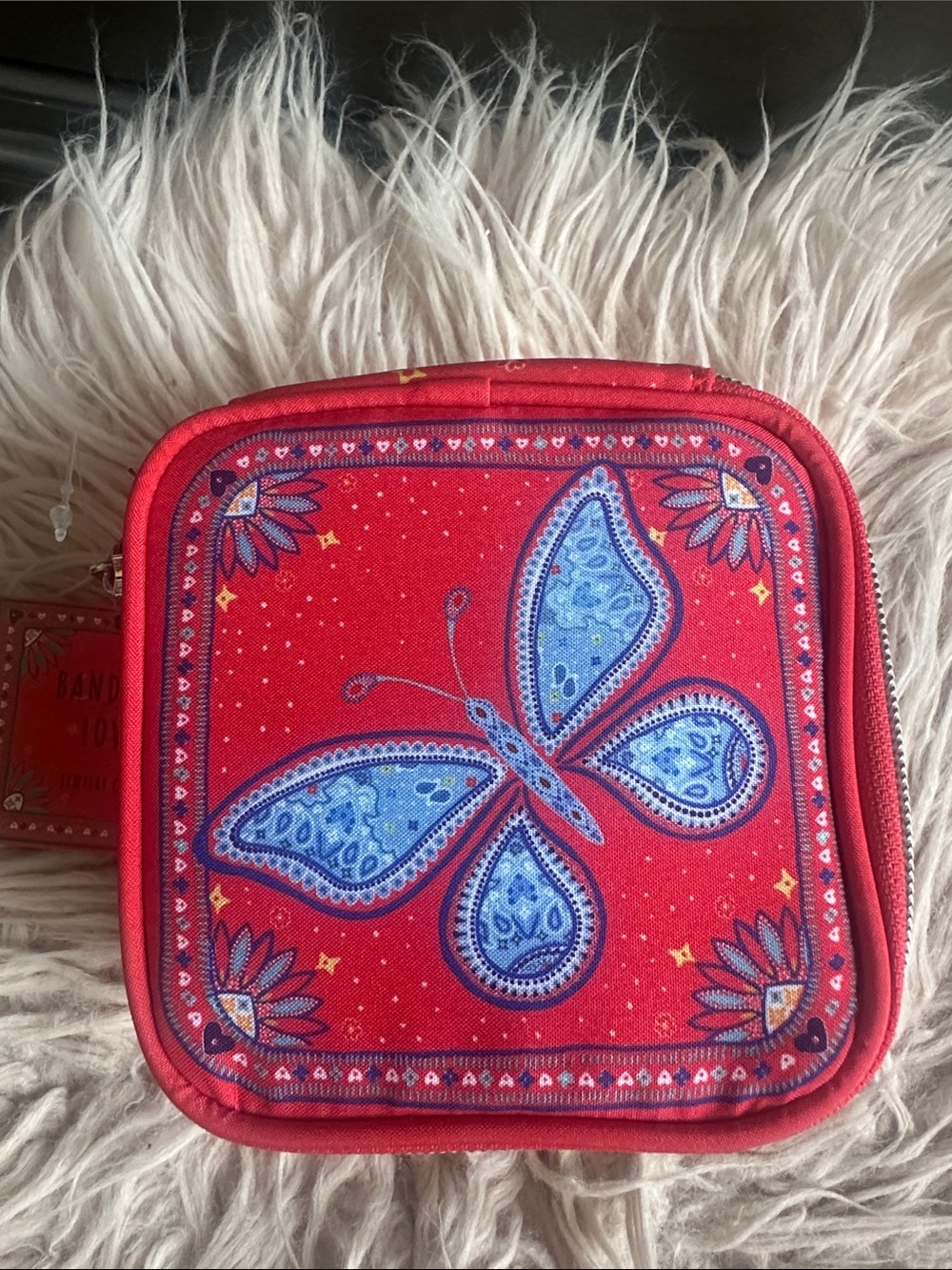 Brighton Red Cosmetic Pouch with Blue Butterfly